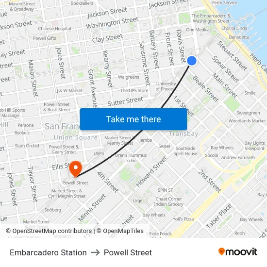 Embarcadero Station to Powell Street map