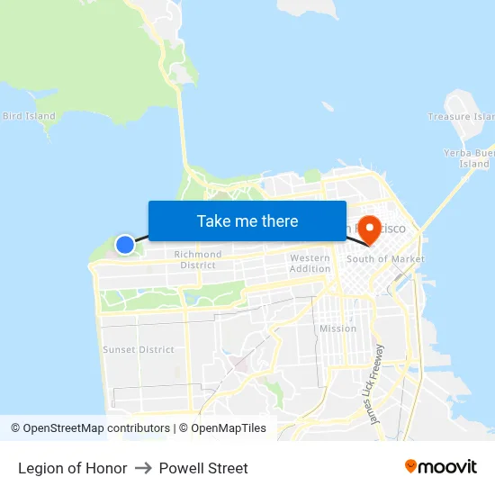 Legion of Honor to Powell Street map