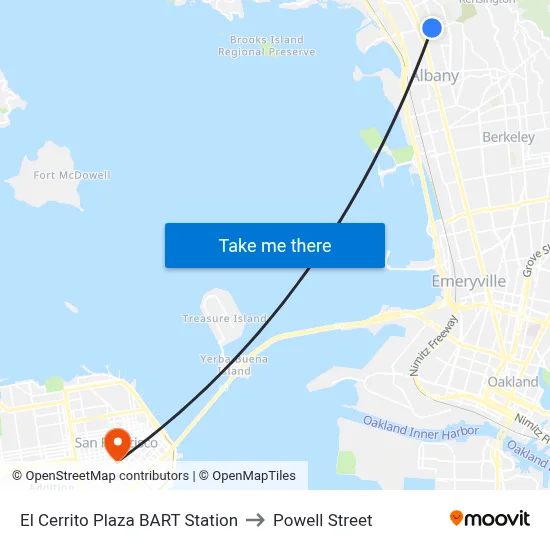 El Cerrito Plaza BART Station to Powell Street map