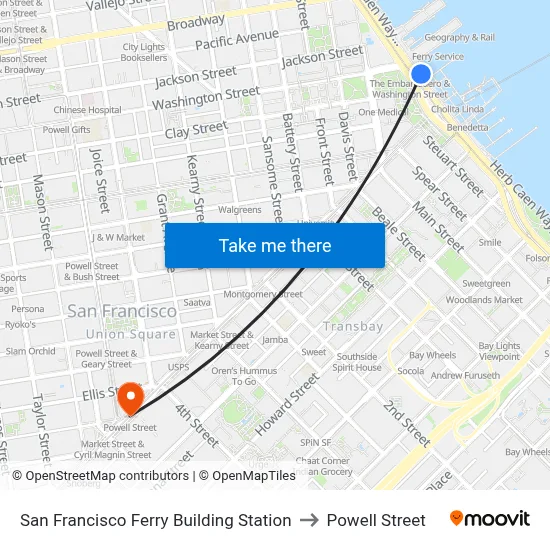 San Francisco Ferry Building Station to Powell Street map