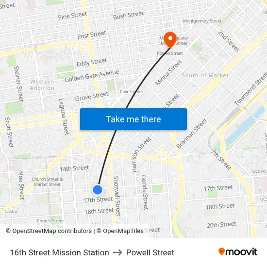 16th Street Mission Station to Powell Street map