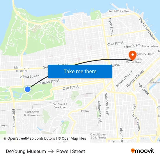 DeYoung Museum to Powell Street map