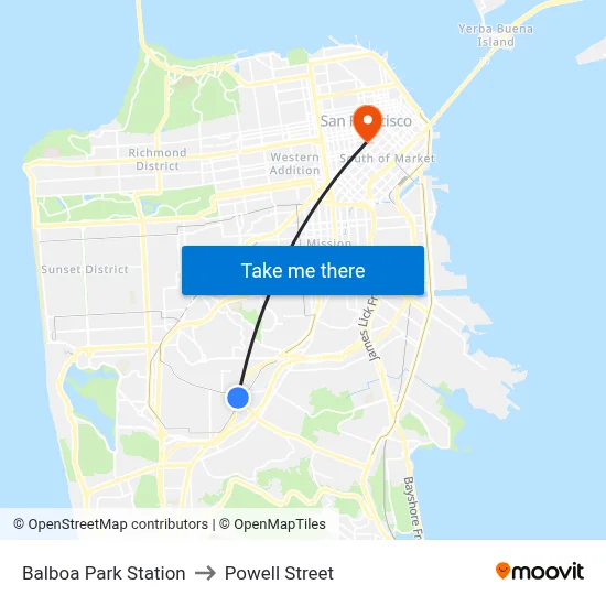 Balboa Park Station to Powell Street map