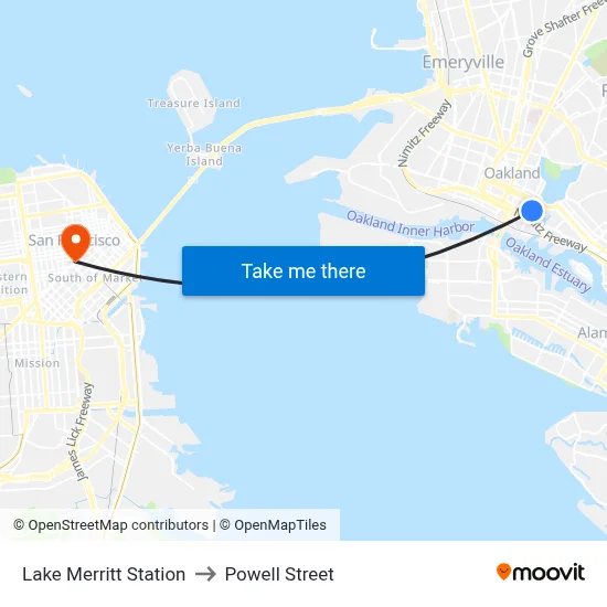 Lake Merritt Station to Powell Street map