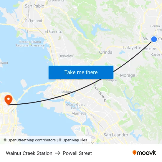 Walnut Creek Station to Powell Street map