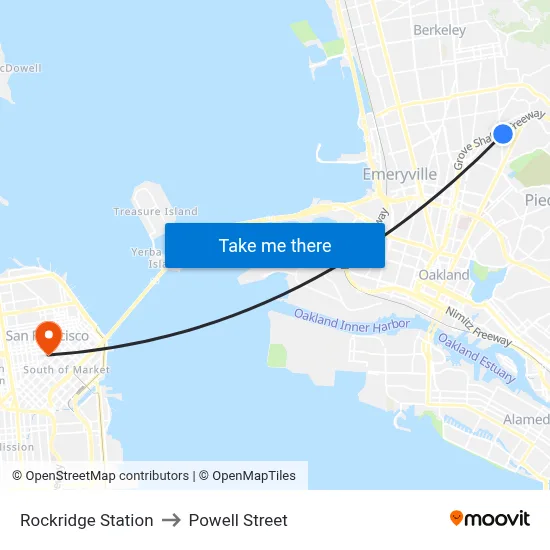 Rockridge Station to Powell Street map