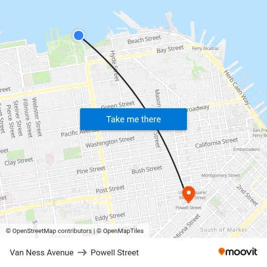 Van Ness Avenue to Powell Street map
