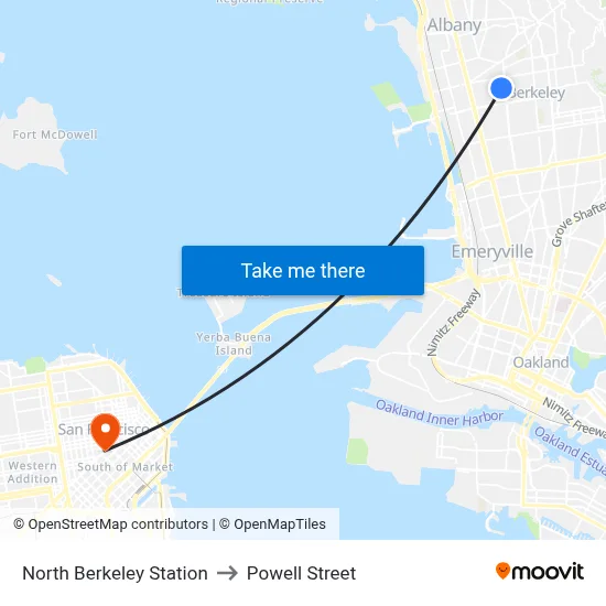 North Berkeley Station to Powell Street map