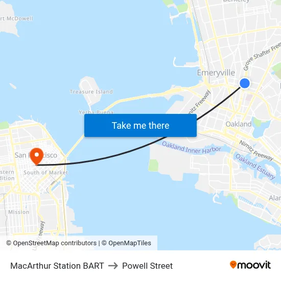 MacArthur Station BART to Powell Street map