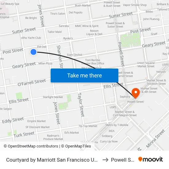 Courtyard by Marriott San Francisco Union Square to Powell Street map