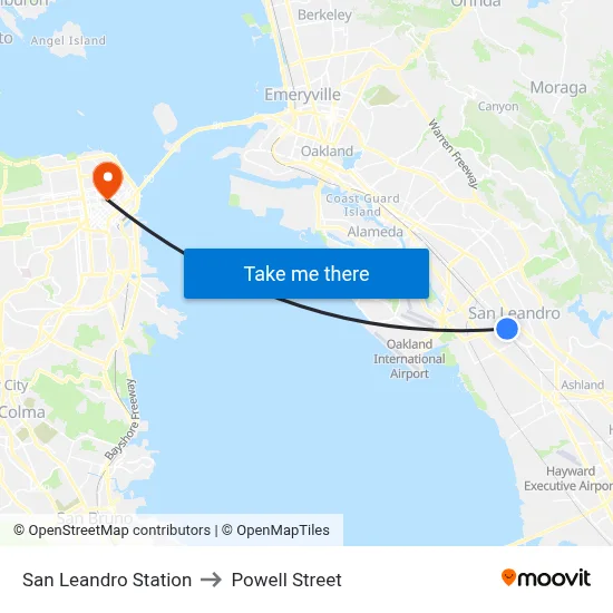 San Leandro Station to Powell Street map