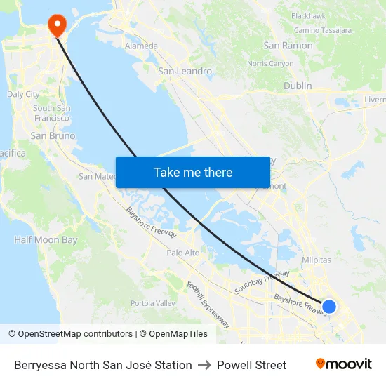 Berryessa North San José Station to Powell Street map