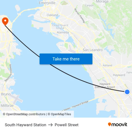 South Hayward Station to Powell Street map