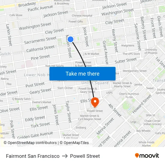 Fairmont San Francisco to Powell Street map