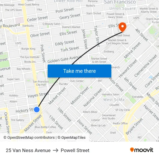 25 Van Ness Avenue to Powell Street map