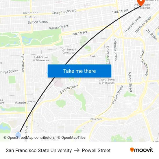 San Francisco State University to Powell Street map