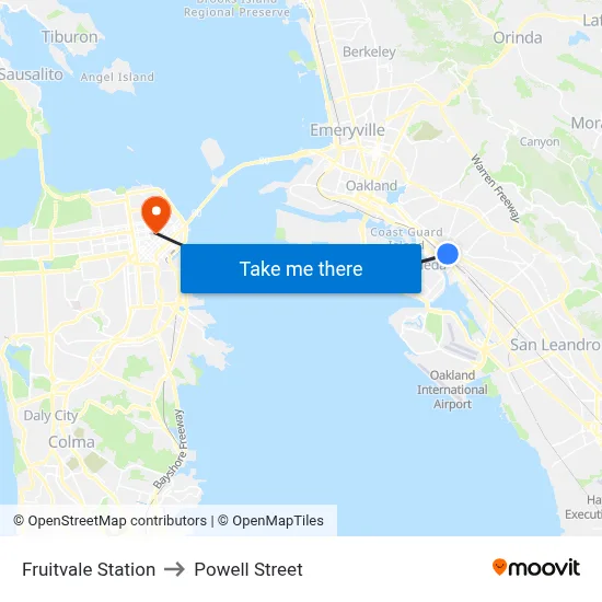 Fruitvale Station to Powell Street map