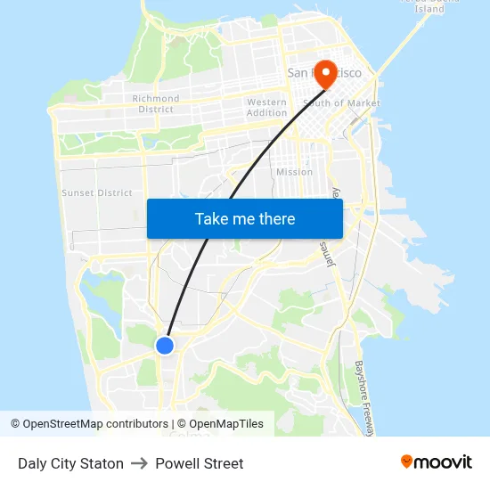 Daly City Staton to Powell Street map