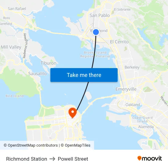 Richmond Station to Powell Street map