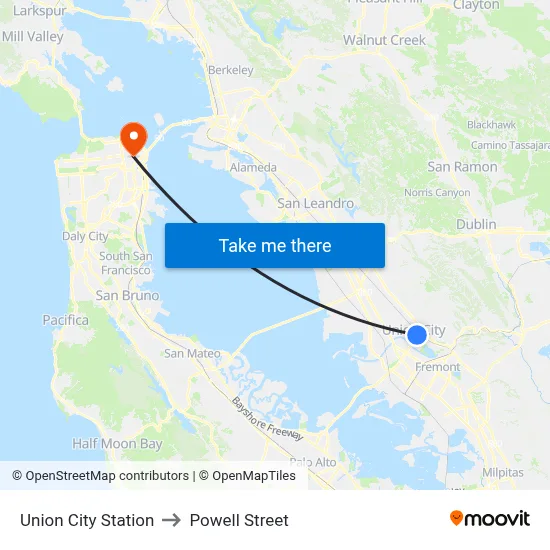 Union City Station to Powell Street map