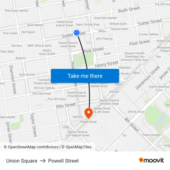 Union Square to Powell Street map