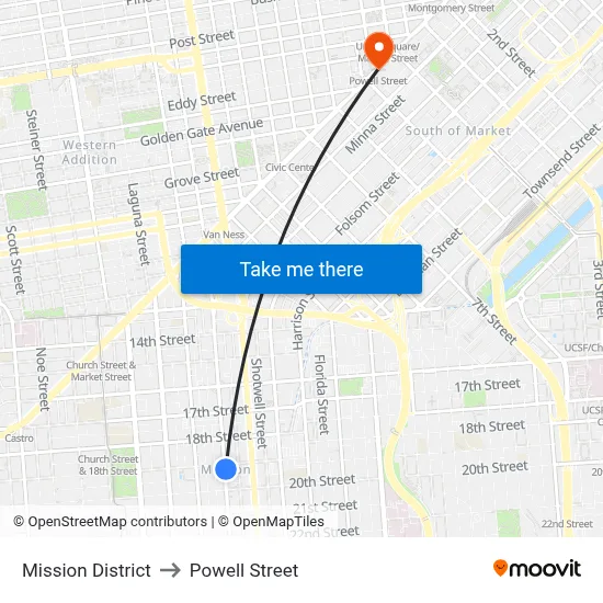 Mission District to Powell Street map
