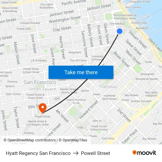 Hyatt Regency San Francisco to Powell Street map