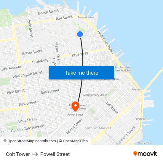 Coit Tower to Powell Street map