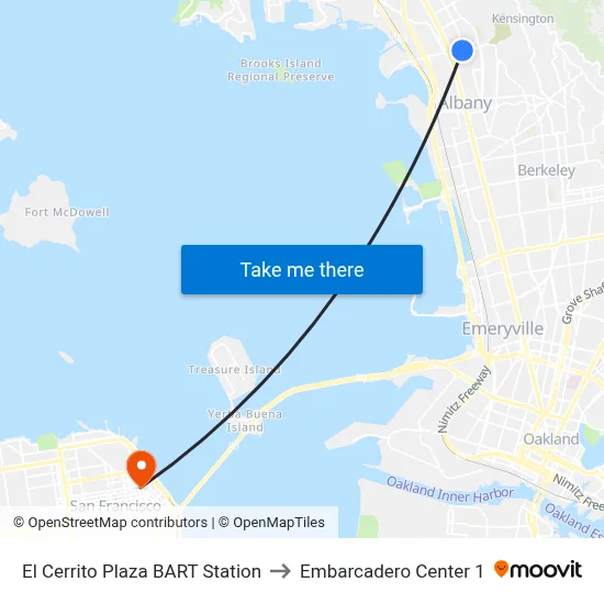El Cerrito Plaza BART Station to Embarcadero Center 1 map