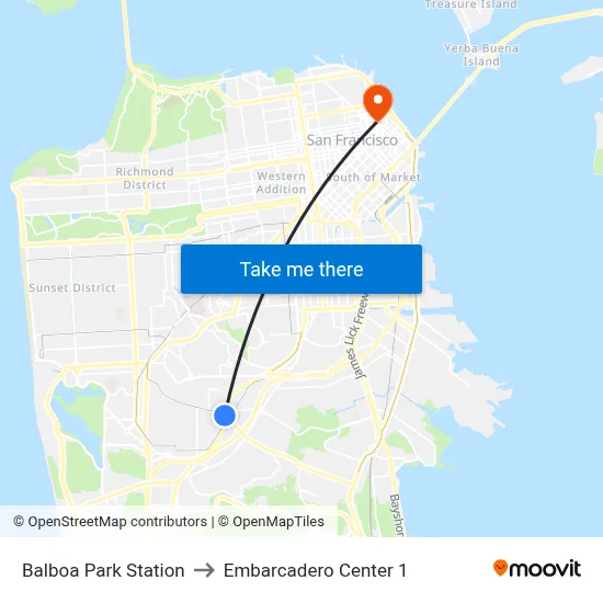 Balboa Park Station to Embarcadero Center 1 map