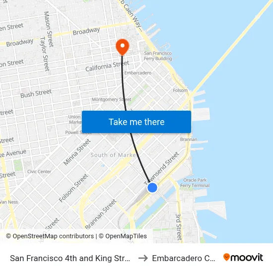 San Francisco 4th and King Street Station to Embarcadero Center 1 map