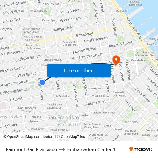 Fairmont San Francisco to Embarcadero Center 1 map