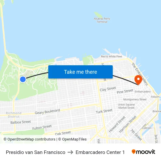 Presidio van San Francisco to Embarcadero Center 1 map