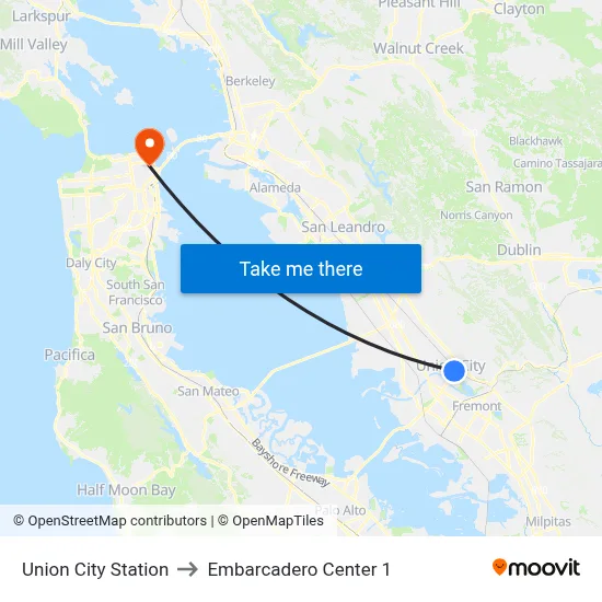 Union City Station to Embarcadero Center 1 map