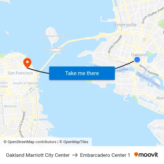 Oakland Marriott City Center to Embarcadero Center 1 map