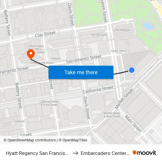 Hyatt Regency San Francisco to Embarcadero Center 1 map
