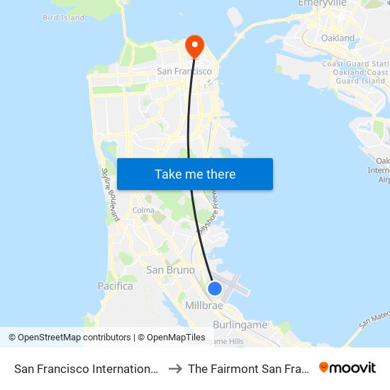 San Francisco International Airport (Sfo) to The Fairmont San Francisco Hotel map