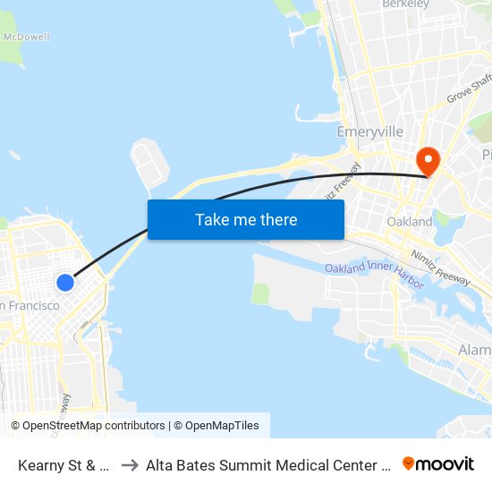 Kearny St & Geary St to Alta Bates Summit Medical Center - Summit Campus map