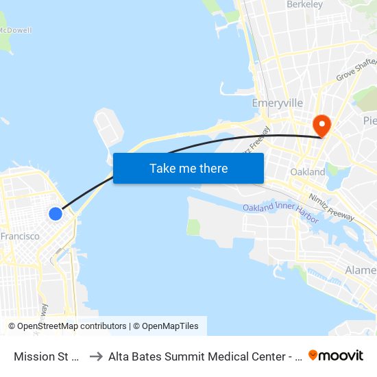 Mission St & 1st St to Alta Bates Summit Medical Center - Summit Campus map