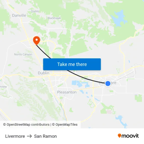 Livermore to San Ramon map