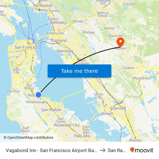 Vagabond Inn - San Francisco Airport Bayfront (Sfo) to San Ramon map
