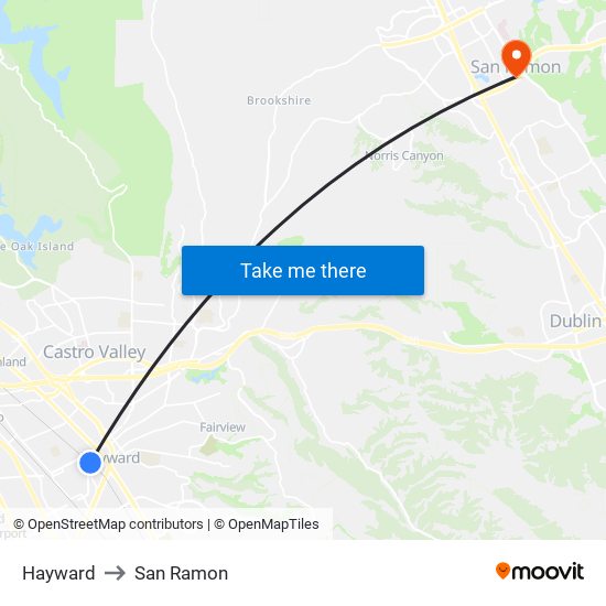 Hayward to San Ramon map