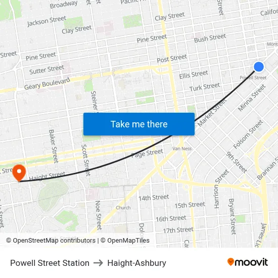 Powell Street Station to Haight-Ashbury map