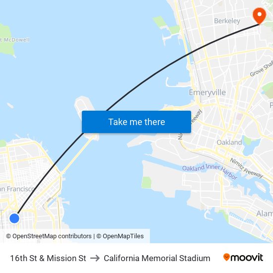 16th St & Mission St to California Memorial Stadium map
