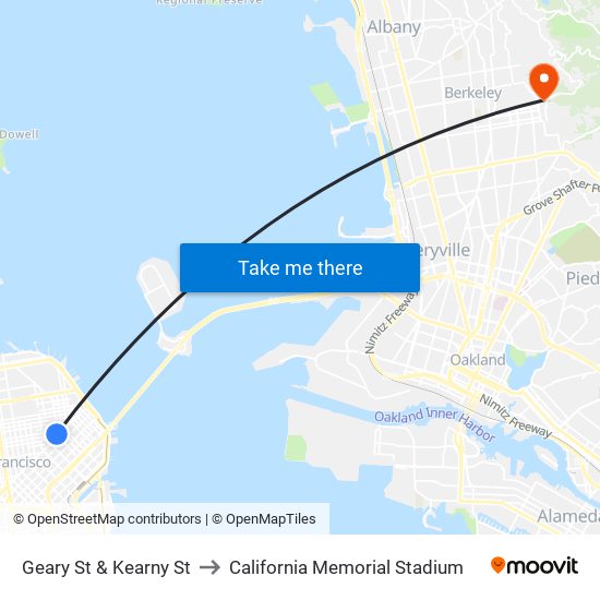 Geary St & Kearny St to California Memorial Stadium map