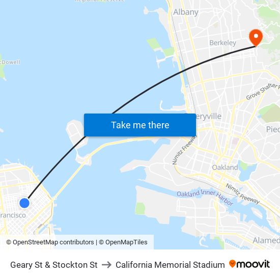 Geary St & Stockton St to California Memorial Stadium map