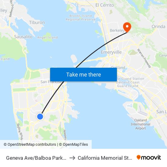 Geneva Ave/Balboa Park BART to California Memorial Stadium map