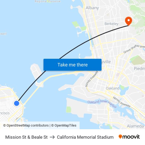Mission St & Beale St to California Memorial Stadium map