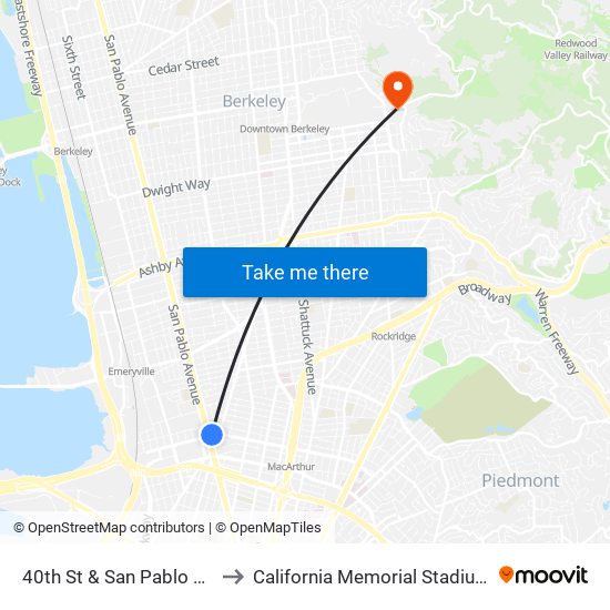 40th St & San Pablo Av to California Memorial Stadium map