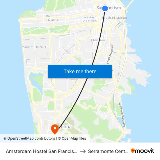 Amsterdam Hostel San Francisco to Serramonte Center map